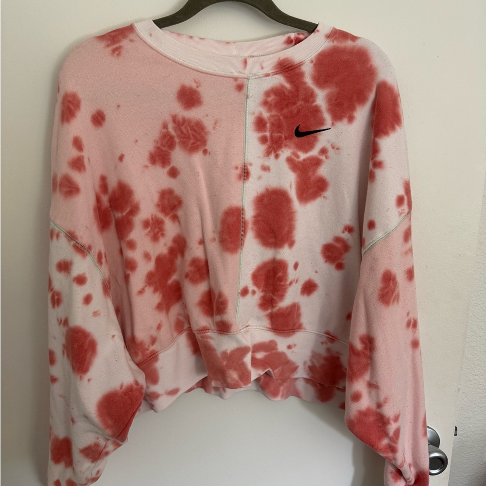 Nike Women's Pink Tie-Dye Cropped Sweatshirt